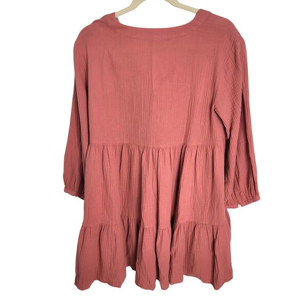 Madewell Lightspun Colette Mini Dress Rose Red Gauze Tiered Baby Doll Small 6 - Picture 4 of 11
